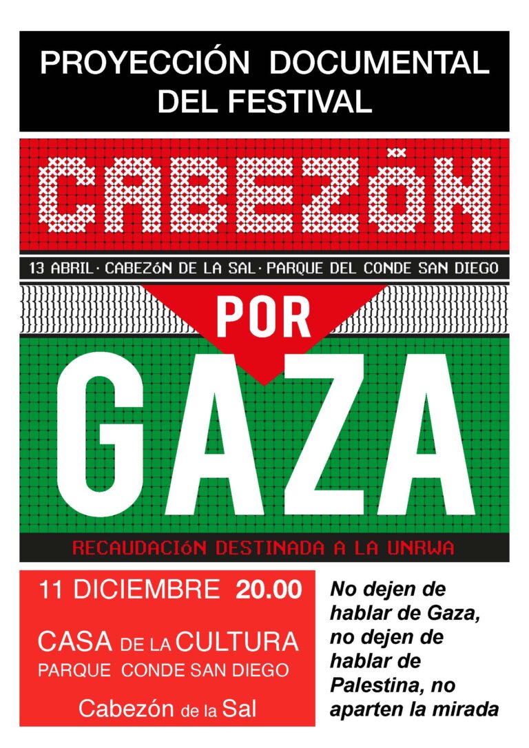 Imagen del cartel de la presentación del Estreno del documental del Festival Cabezón Por Gaza el 11 de diciembre