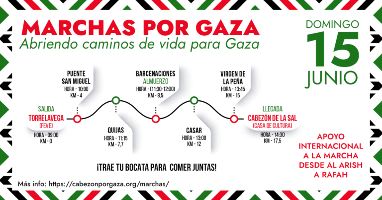 Cartel Marcha por Gaza desde Torrelavega a Cabezón de la Sal 15 de junio